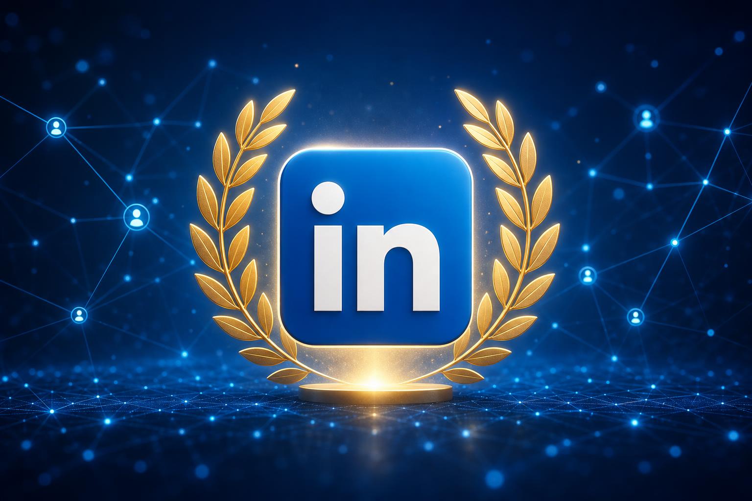Ilustração editorial em tons de azul mostrando uma escada ascendente, simbolizando construção de autoridade no LinkedIn.